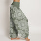 Pure Cotton Casual White Mandala Flower Design Women's Elastic Waist Harem Pants