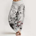 Pure Cotton Plum Blossoms Bamboo Orchids Chrysanthemums Pattern Women's Elastic Waist Harem Pants