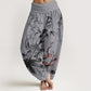 Pure Cotton Plum Blossoms Bamboo Orchids Chrysanthemums Pattern Women's Elastic Waist Harem Pants