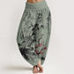 Pure Cotton Plum Blossoms Bamboo Orchids Chrysanthemums Pattern Women's Elastic Waist Harem Pants