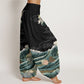 Cotton Casual Blooming Lotuse Wave Pavilion Pattern Women's Elastic Waist Harem Pants
