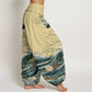 Cotton Casual Blooming Lotuse Wave Pavilion Pattern Women's Elastic Waist Harem Pants