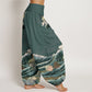 Cotton Casual Blooming Lotuse Wave Pavilion Pattern Women's Elastic Waist Harem Pants