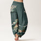 Cotton Casual Blooming Lotuse Wave Pavilion Pattern Women's Elastic Waist Harem Pants