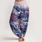 Cotton Casual Blossoming Tree Koi Fish Wave Mountain Pattern Women's Elastic Waist Harem Pants