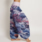 Cotton Casual Blossoming Tree Koi Fish Wave Mountain Pattern Women's Elastic Waist Harem Pants