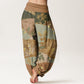 Cotton Semicircle Leaves Pattern Women's Elastic Waist Harem Pants