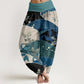 Cotton Semicircle Leaves Pattern Women's Elastic Waist Harem Pants