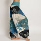 Cotton Semicircle Leaves Pattern Women's Elastic Waist Harem Pants