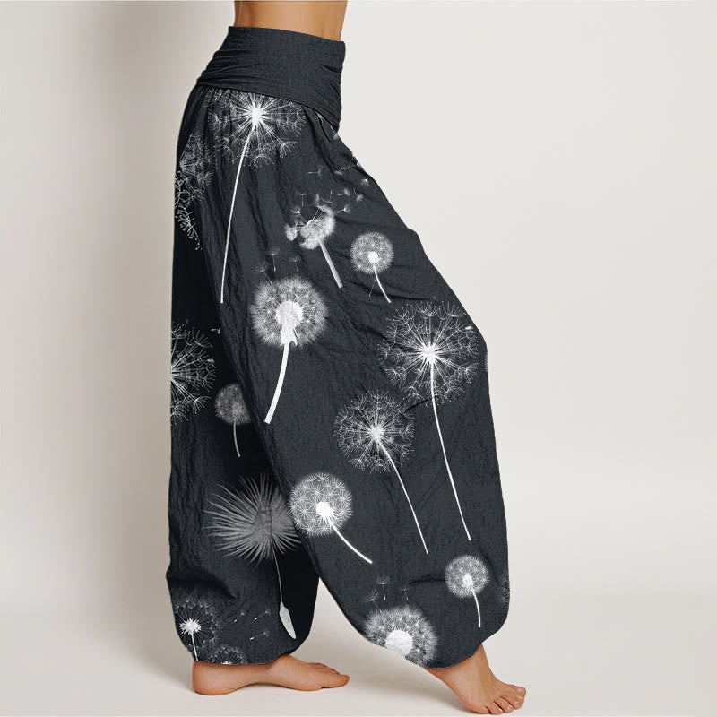 Cotton Casual Dandelion Pattern Women's Elastic Waist Harem Pants