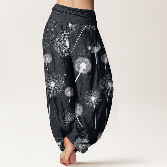 Cotton Casual Dandelion Pattern Women's Elastic Waist Harem Pants