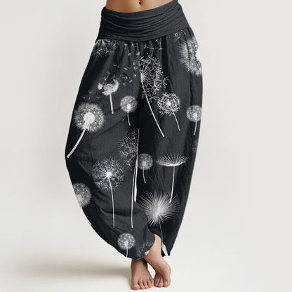 Cotton Casual Dandelion Pattern Women's Elastic Waist Harem Pants