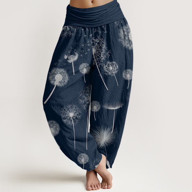 Cotton Casual Dandelion Pattern Women's Elastic Waist Harem Pants