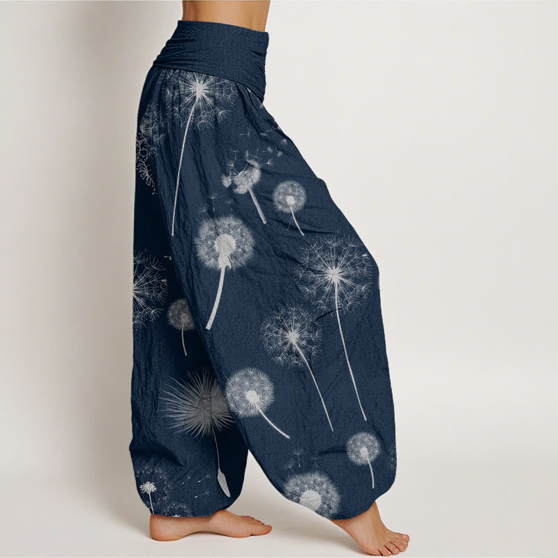 Cotton Casual Dandelion Pattern Women's Elastic Waist Harem Pants