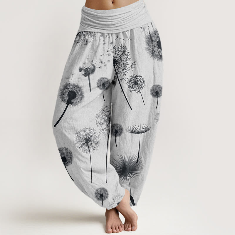 Cotton Casual Dandelion Pattern Women's Elastic Waist Harem Pants