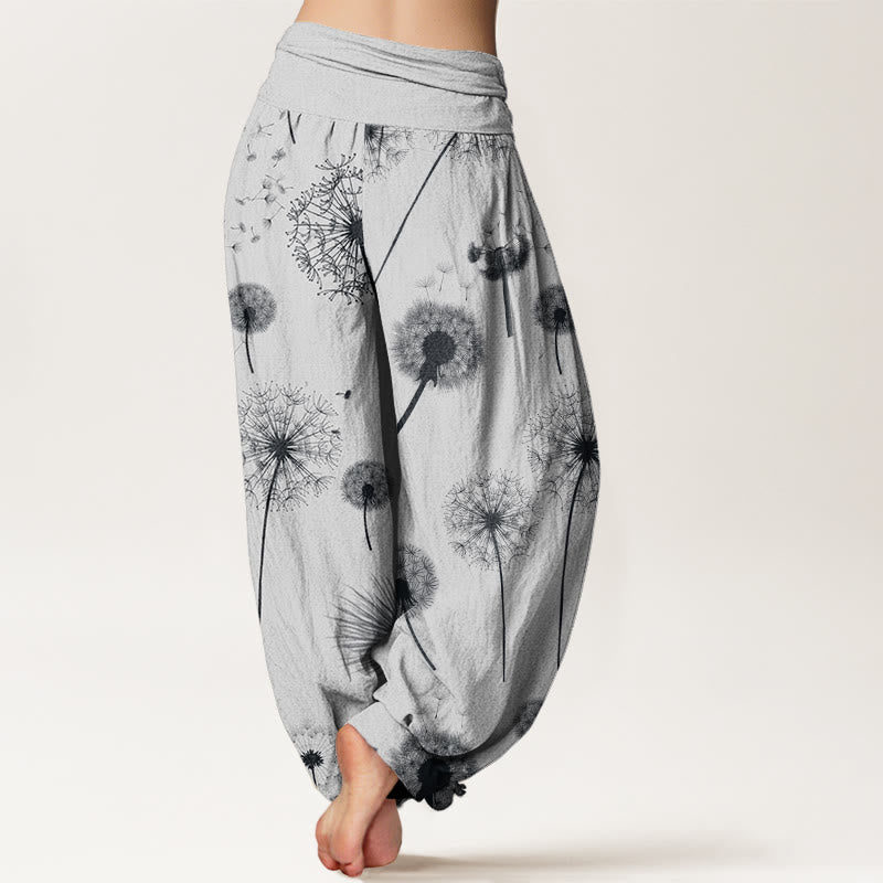 Cotton Casual Dandelion Pattern Women's Elastic Waist Harem Pants