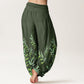 Cotton Casual Leaves Pattern Women's Elastic Waist Harem Pants