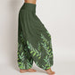 Cotton Casual Leaves Pattern Women's Elastic Waist Harem Pants