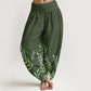 Cotton Casual Leaves Pattern Women's Elastic Waist Harem Pants