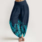 Cotton Casual Leaves Pattern Women's Elastic Waist Harem Pants
