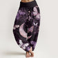 Cotton Butterfly Flowers Crescent Moon Pattern Design Women's Elastic Waist Harem Pants