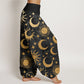 Cotton Crescent Moon Sun Stars Pattern Design Women's Elastic Waist Harem Pants