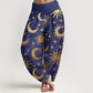 Cotton Crescent Moon Sun Stars Pattern Design Women's Elastic Waist Harem Pants