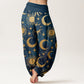 Cotton Crescent Moon Sun Stars Pattern Design Women's Elastic Waist Harem Pants