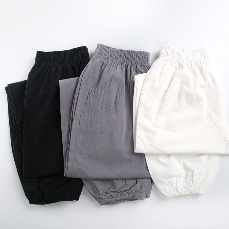 Summer Solid Color Unisex Elastic Waist Tai Chi Qigong Practice Pants With Pockets