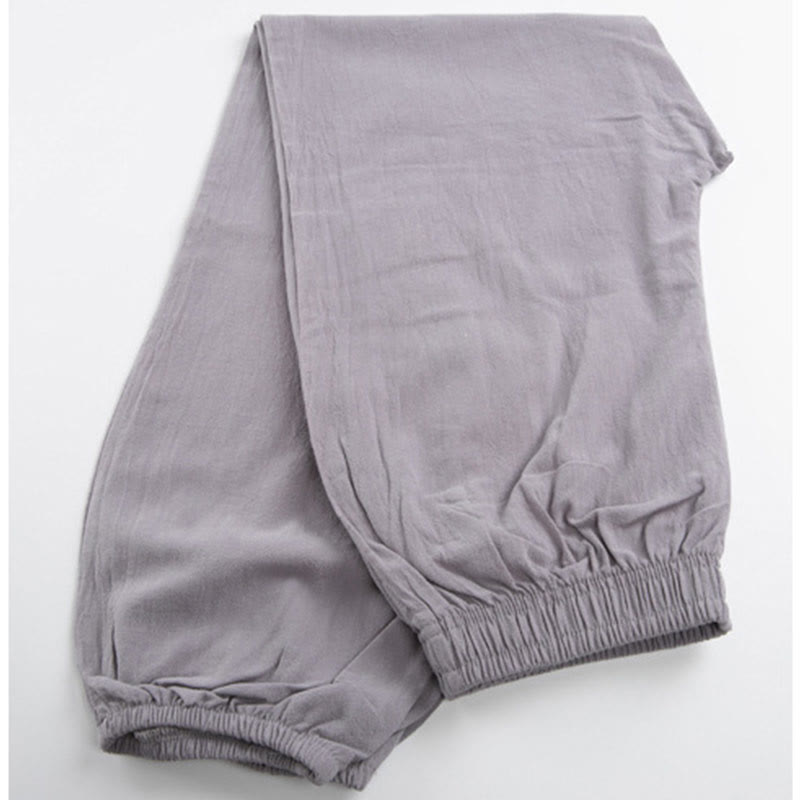 Summer Solid Color Unisex Elastic Waist Tai Chi Qigong Practice Pants With Pockets