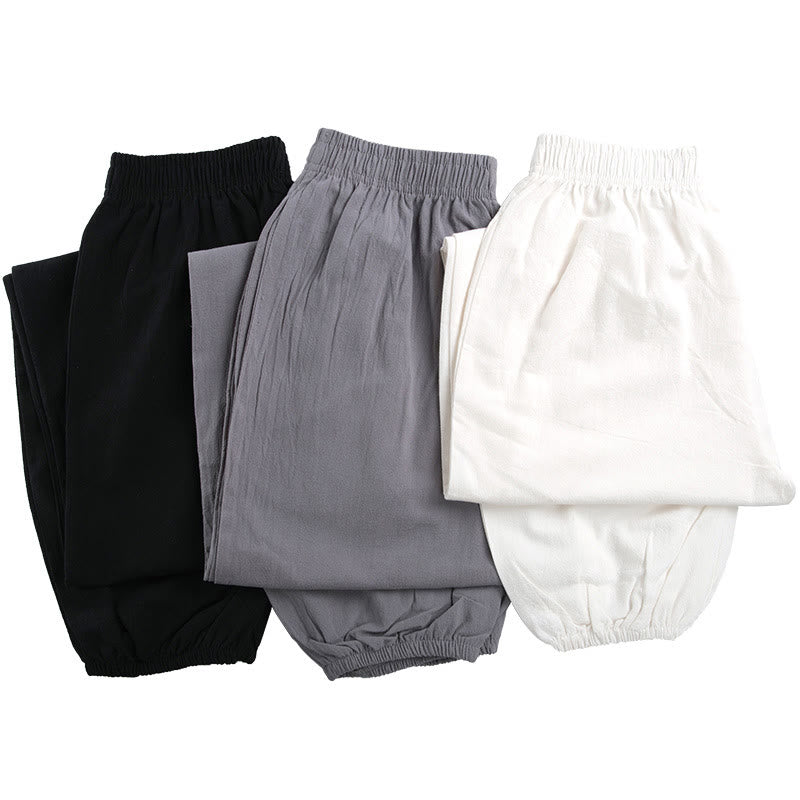 Summer Solid Color Unisex Elastic Waist Tai Chi Qigong Practice Pants With Pockets