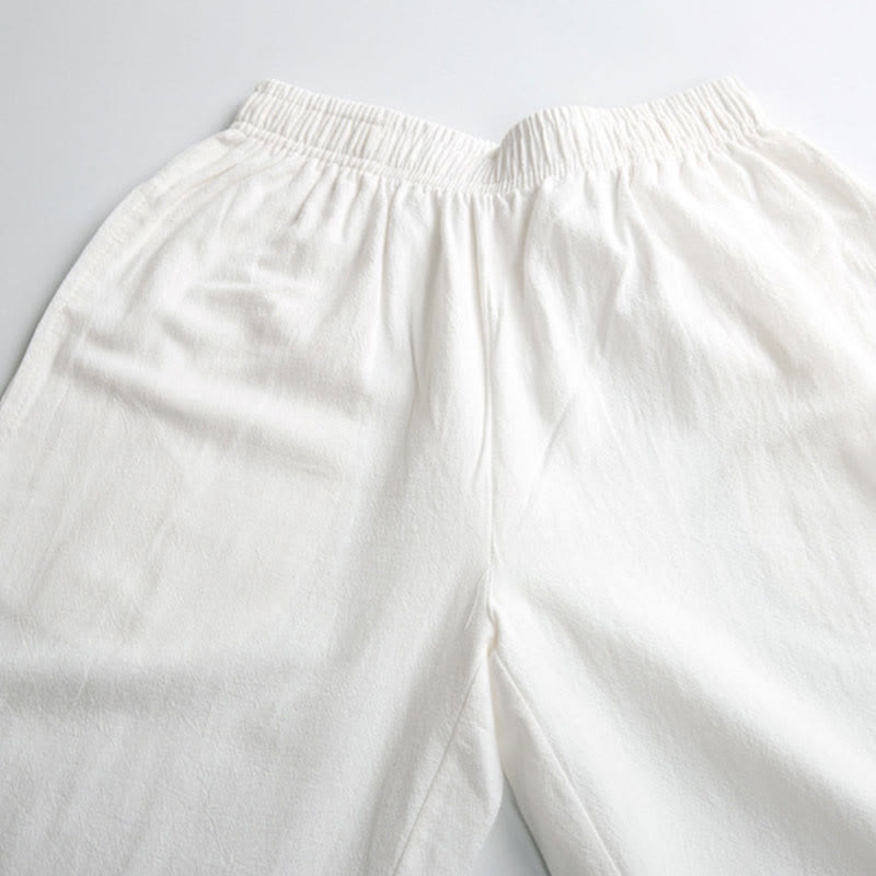 Summer Solid Color Unisex Elastic Waist Tai Chi Qigong Practice Pants With Pockets