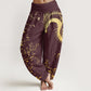 Cotton Casual Dragon Flower Leaf Pattern Women's Elastic Waist Harem Pants