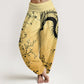 Cotton Casual Dragon Flower Leaf Pattern Women's Elastic Waist Harem Pants