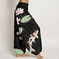 Cotton Lotus Flower Lotus Leaves Koi Fish Water Ripples Pattern Women's Elastic Waist Harem Pants