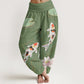 Cotton Lotus Flower Lotus Leaves Koi Fish Water Ripples Pattern Women's Elastic Waist Harem Pants