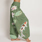 Cotton Lotus Flower Lotus Leaves Koi Fish Water Ripples Pattern Women's Elastic Waist Harem Pants