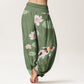 Cotton Lotus Flower Lotus Leaves Koi Fish Water Ripples Pattern Women's Elastic Waist Harem Pants