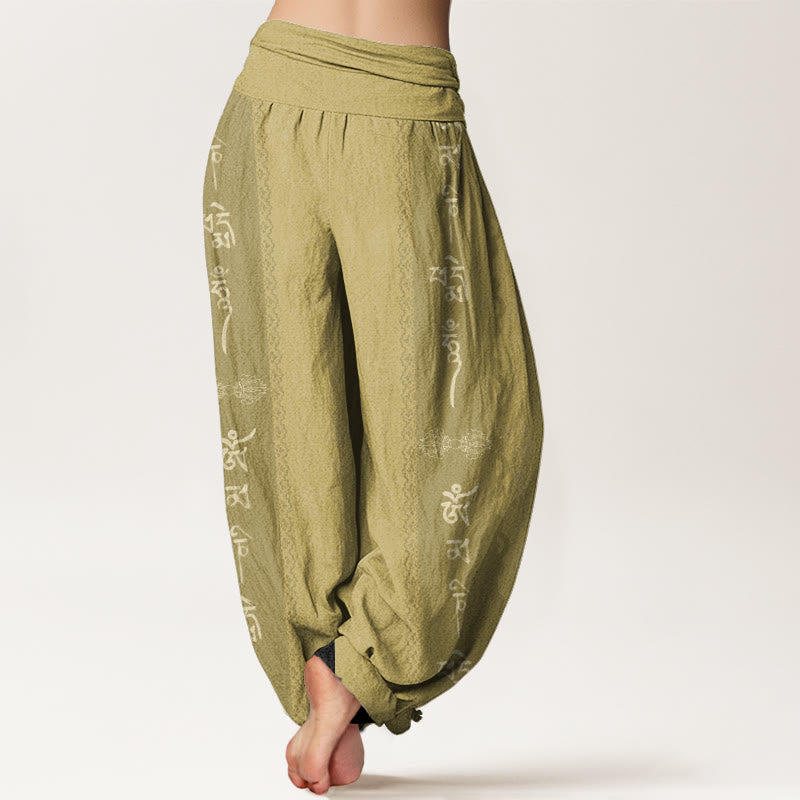 Cotton Om Mani Padme Hum Pattern Women's Elastic Waist Harem Pants