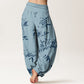 Pure Cotton Branch Pattern Women's Elastic Waist Harem Pants