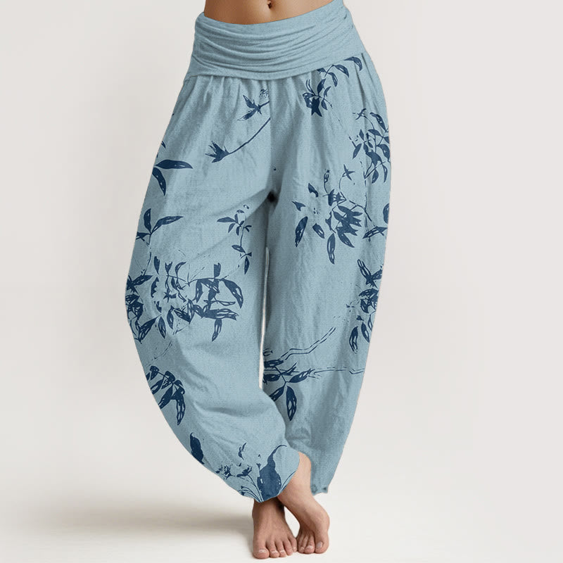 Pure Cotton Branch Pattern Women's Elastic Waist Harem Pants