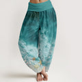 Pure Cotton Vast Ocean Pattern Women's Elastic Waist Harem Pants