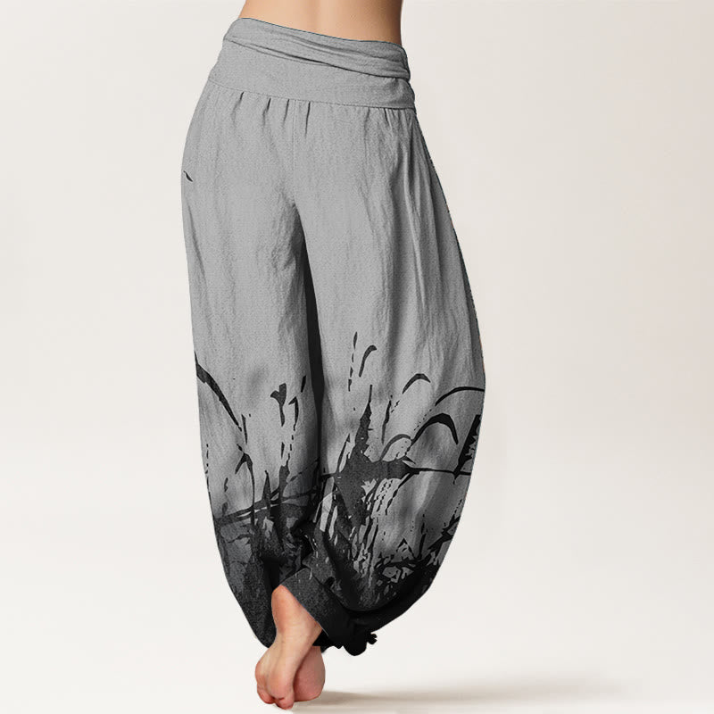 Pure Cotton Wild Grass Pattern Women's Elastic Waist Harem Pants
