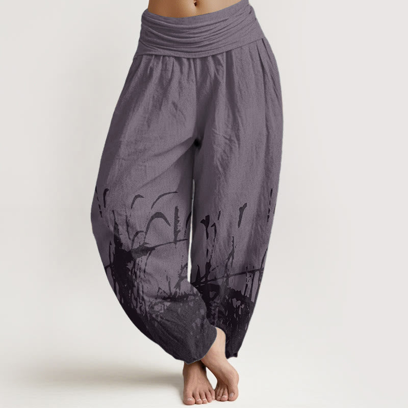Pure Cotton Wild Grass Pattern Women's Elastic Waist Harem Pants