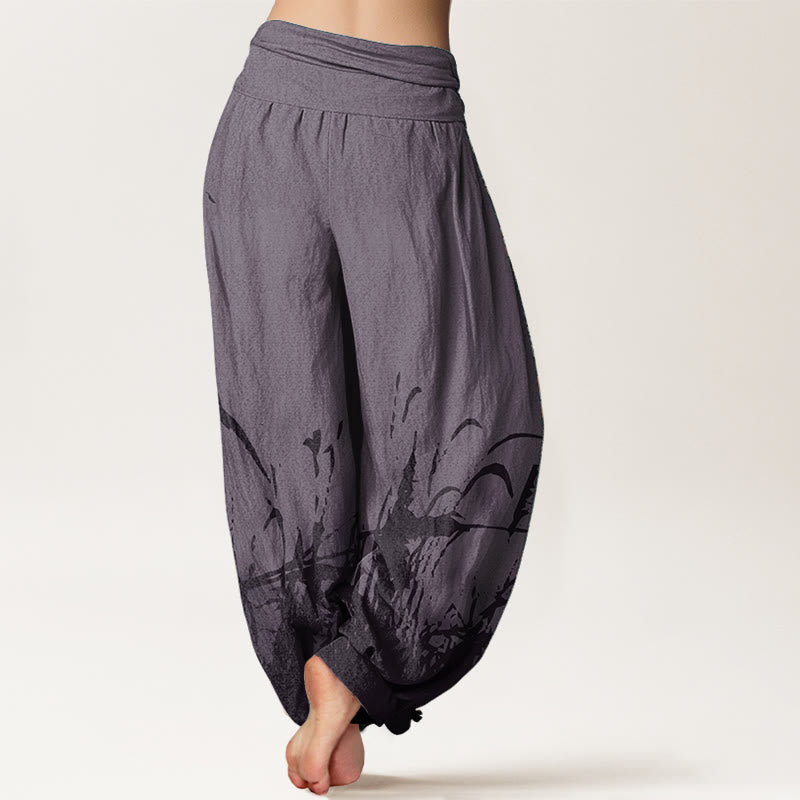 Pure Cotton Wild Grass Pattern Women's Elastic Waist Harem Pants