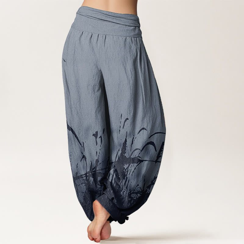 Pure Cotton Wild Grass Pattern Women's Elastic Waist Harem Pants