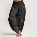 Pure Cotton Koi Fish Floral Pattern Women's Elastic Waist Harem Pants