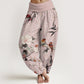 Pure Cotton Warbler Bird Blooming Flower Branches Mandala Pattern Women's Elastic Waist Harem Pants