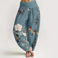 Pure Cotton Warbler Bird Blooming Flower Branches Mandala Pattern Women's Elastic Waist Harem Pants