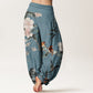 Pure Cotton Warbler Bird Blooming Flower Branches Mandala Pattern Women's Elastic Waist Harem Pants